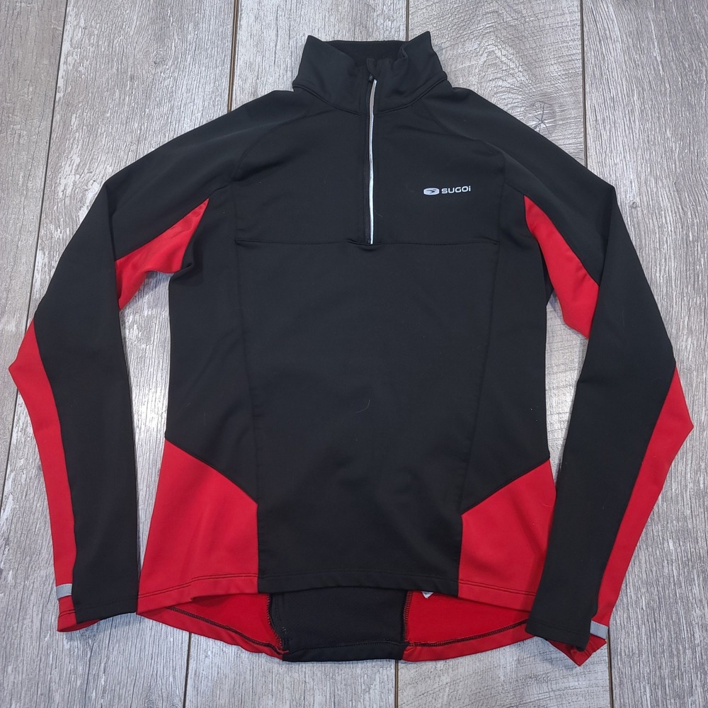 Sugoi MidZero Zip Cycling Jersey Women Small Black Red Long Sleeve 1/4 Zip Top